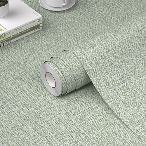 WADILE Grasscloth Peel and Stick Wallpaper 15.7in x 196.8in Light Green by WADILE