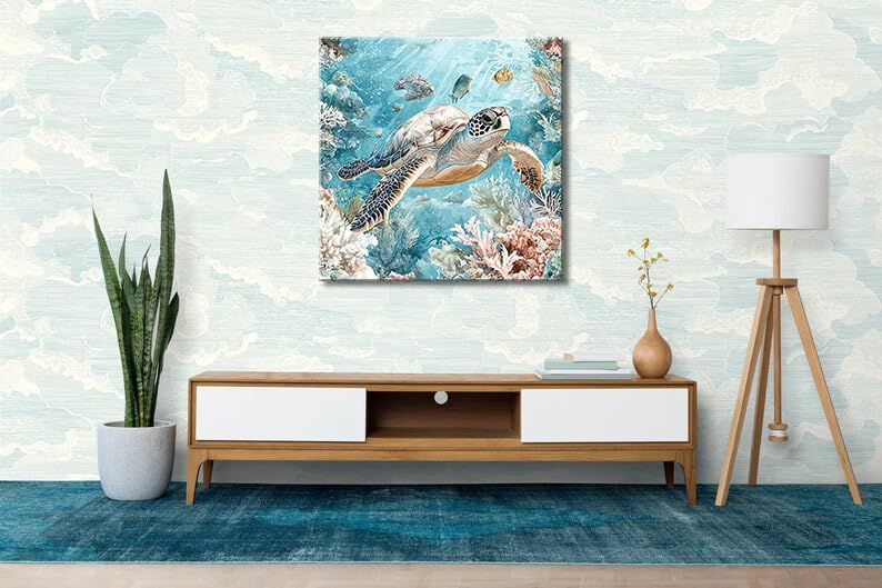 Sea Turtle Bathroom Wall Decor Ocean Theme Framed Canvas Wall Art Coastal - Image 6