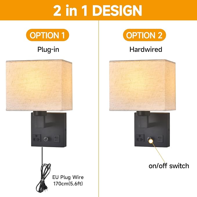 Bedside Wall Lamp for Bedroom, Plug in Wall Sconce - Image 4