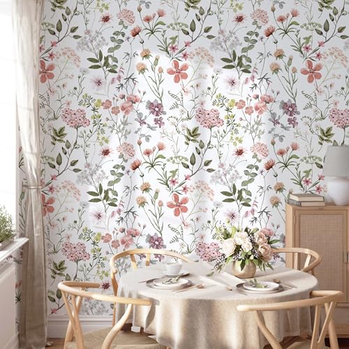 EeeComing Pink Floral Wildflowers Wallpaper Peel and Stick Removable Pink - Image 7