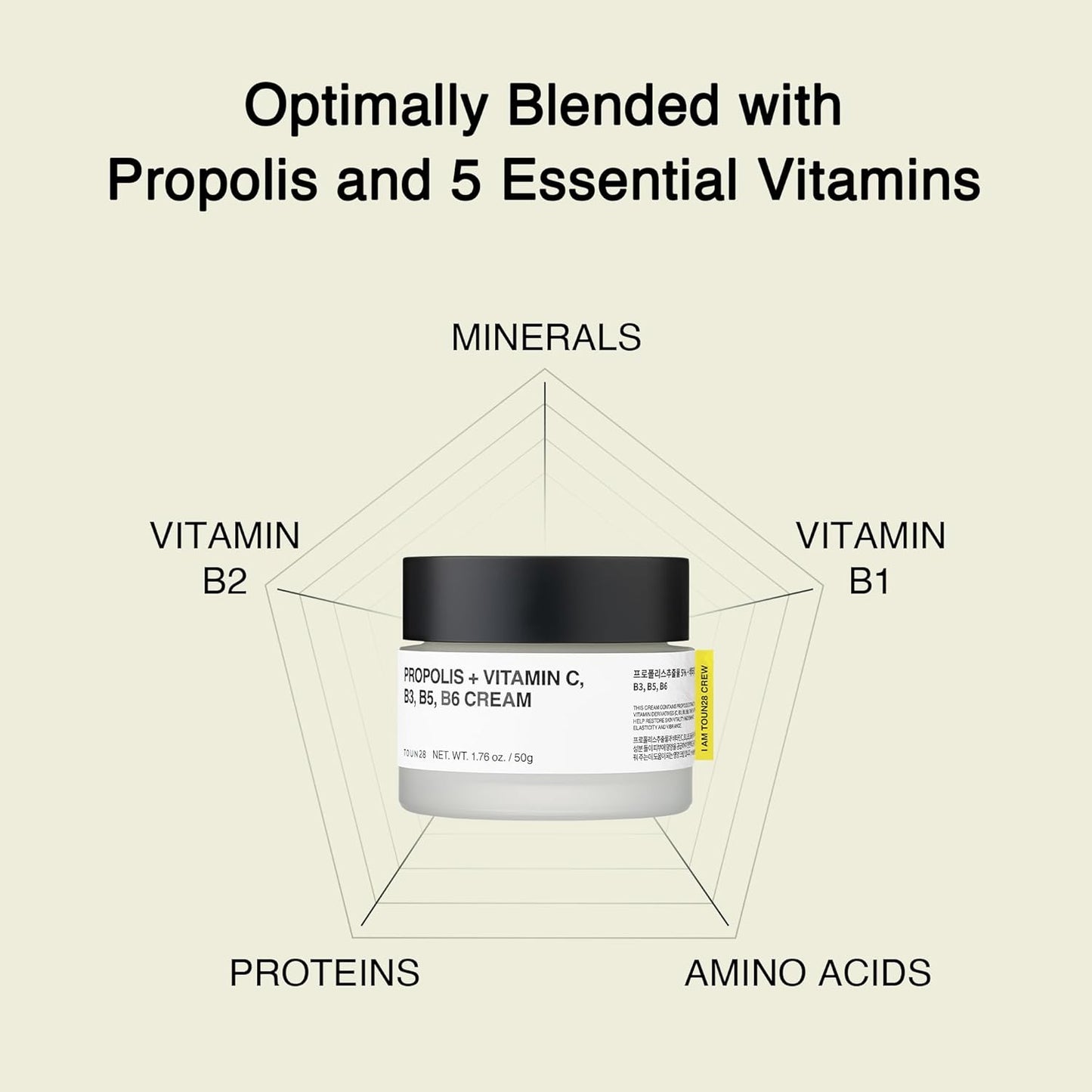 TOUN28 Propolis Vitamin C & B Complex Cream 1.76 oz (50g) | Moisturize, Nourish & Strengthen Skin Barrier with Propolis Extract| Korean Skincare for Sensitive Skin