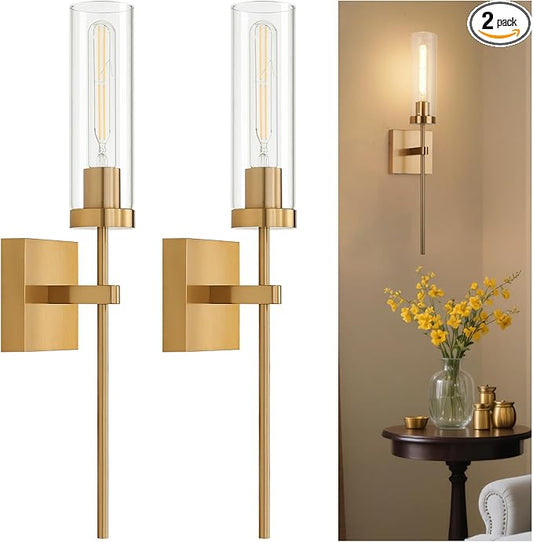 Wireless Wall Sconces with Remote Control, Brushed Gold Battery Operated Wall by SANTOSTOCK