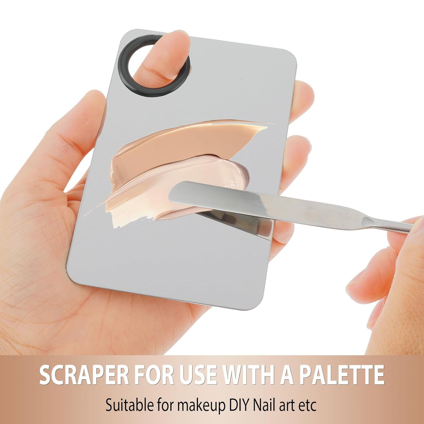 2 in-1 Set Make up Mixing Palette, Foundation Mixing Palette Stainless Steel Makeup Palette with Makeup Spatula for Professional Cosmetic Artist Make up Palette for Mixing Foundation Nail-Art