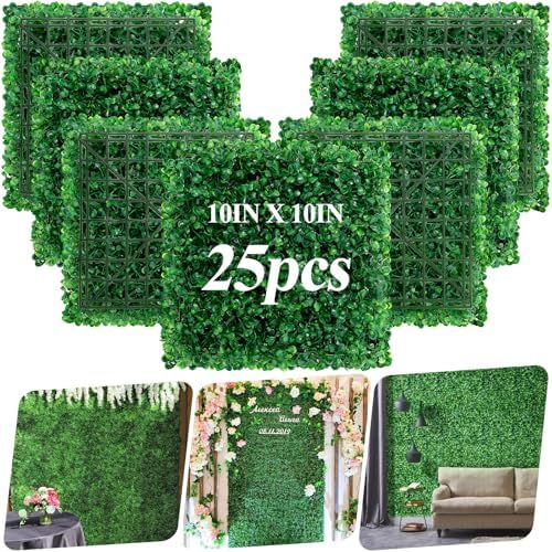25 Pack Artificial Grass Wall 10x10" UV Resistant Faux Panels by LifeisLuck
