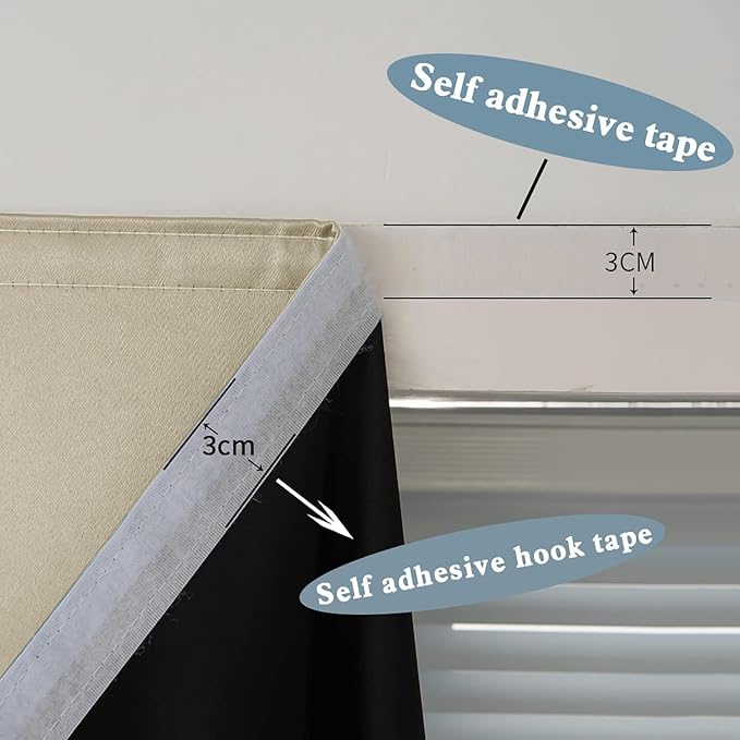 AJAZZ 100% Blackout Self Adhesive Curtains Small Window Short Temporary - Image 7