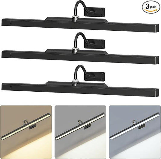 24Inch Picture Lights Battery Powered 6000mAh -3 Pack Black Wireless Remote by Craftersmark