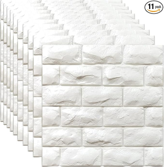 3D Wall Panels Peel and Stick 11PCS White Foam Brick Wallpaper by YULI3DH