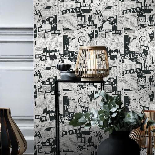 Black and White Vintage Newspaper Script News Modern Peel and Stick Wallpaper - Image 5
