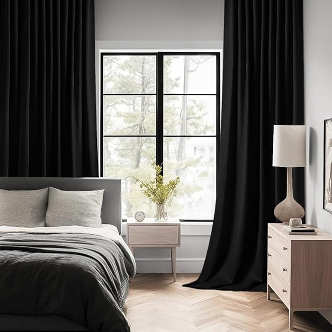 MIULEE Black Back Tab Blackout Curtains 84 Inch Length 2 Panels Set - Image 2