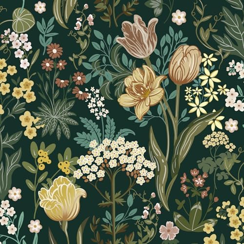 Floral Peel and Stick Wallpaper Boho Vintage Dark Green 118’’17.3’’ by VisitTheLativo