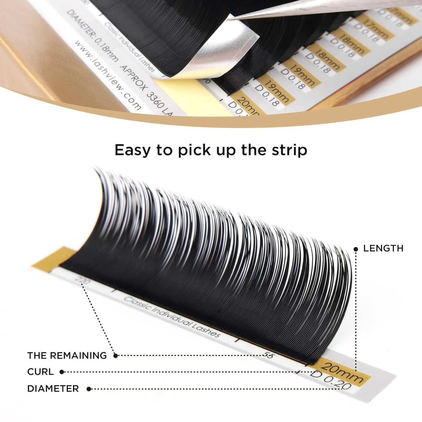 LASHVIEW 0.20 Thickness C Curl11mm Silk Fake Eyelash Extensions Natural Thick Lashes Semi-Permanent Individual Eyelashes Application for Professional Salon Use