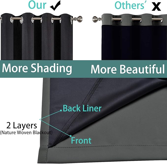 Yakamok 100% Blackout Lined Panels, Thermal Insulated Blackout Curtains - Image 5