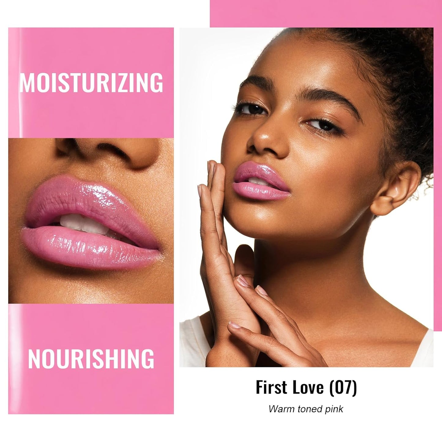 Oulac Warm Pink Shine Lipstick - Moisturizing Lip Stick Glossy Tinted Lip Balm, Sheer Shine Juicy Finish, Lightweight and Hydrating Formula for Dry Lip Care, Vegan 2.2g/0.07oz (07)