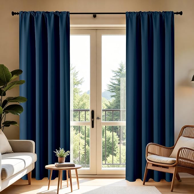 CUCRAF Navy Blue Blackout Curtains 96 inch Length 2 Panels Set, Rod Pocket Room - Image 8