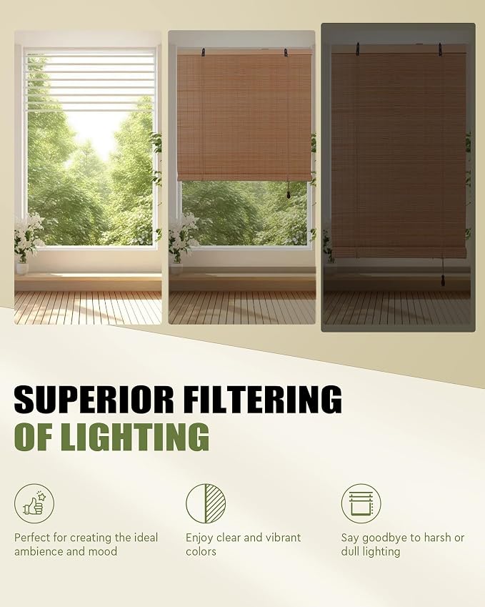 Foundgo Bamboo Shades 24" W x 64" H Light Filtering Bamboo Blinds - Image 2