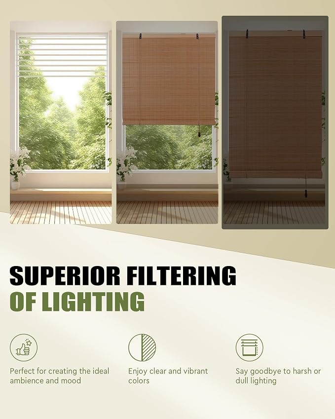 FoundGo Retro Bamboo Blinds 30" W x 64" H Bamboo Roman Shades Light Filtering - Image 2
