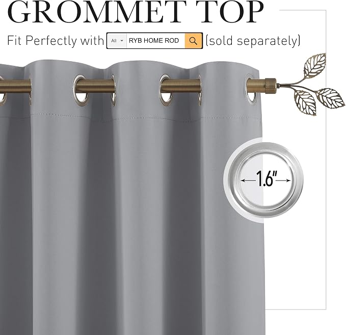 RYB HOME Grey Room Divider Curtains, Total Privacy Blackout Curtains Screen - Image 2