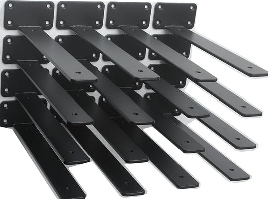 16 Pack - 10 inch Black Hidden L Shelf Bracket Iron Floating Shelf Brackets by MHMYDZ