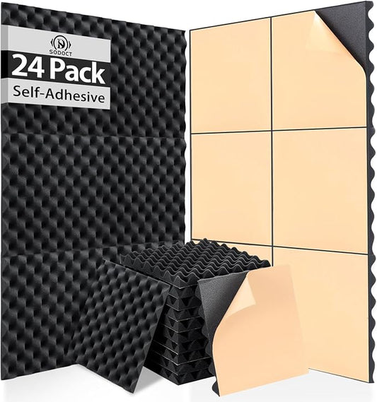 SD SODOCT 24 Pack Self-Adhesive 12" X 12" X 1.2" Egg Crate Soundproof Wall by SODOCT