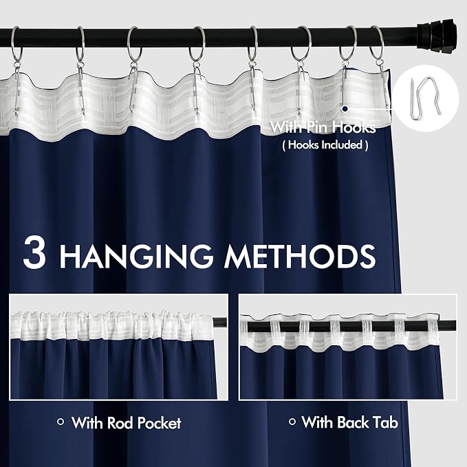 MIULEE Navy Blue Back Tab Blackout Curtains 120 Inch Long 2 Panels Set - Image 3