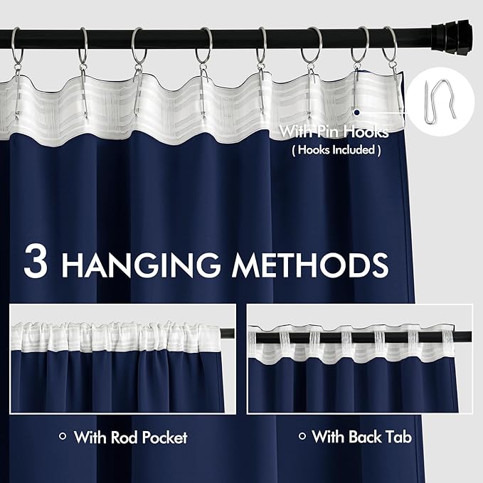 MIULEE Navy Blue Back Tab Blackout Curtains 102 Inch Long 2 Panels Set - Image 3