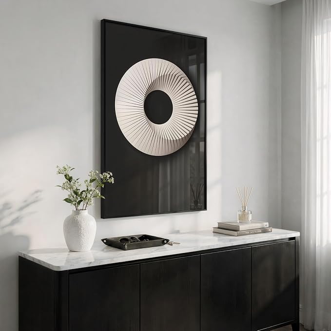 Framed Modern Black and White Abstract Wall Art, Large Contemporary Elegant by Cuspin