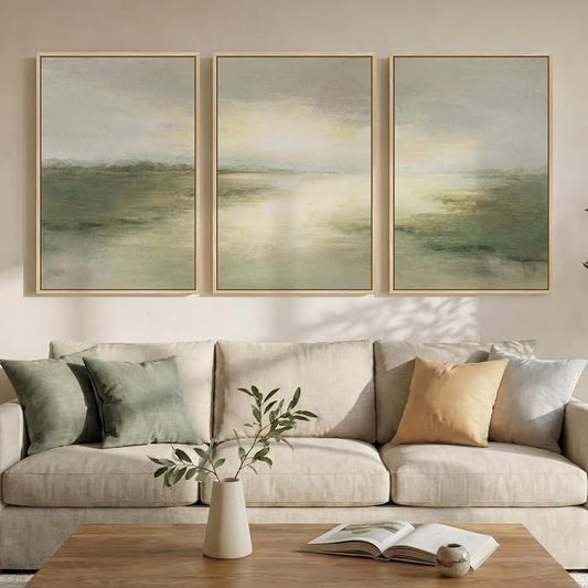 Large Framed Sage Green Abstract Landscape Wall Art by Cuspin