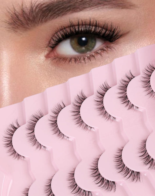 Small Lashes Wispy Short Eyelashes Natural Look Flared Strip False Eyelash Soft Clear Band Lash Pack 7 Pairs SF-07