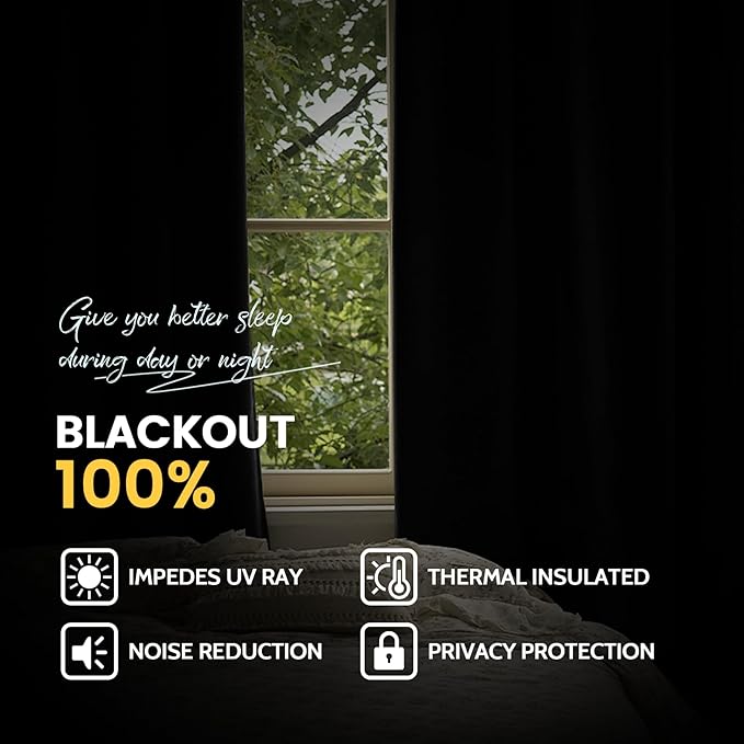 Yakamok 100% Blackout Curtain Panels 96 inches Cold and Light Blocking Drapes - Image 7