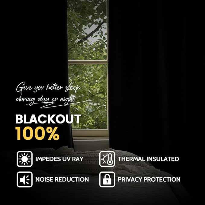 Yakamok 100% Blackout Curtain Panels 84 inches Cold and Light Blocking Drapes - Image 6