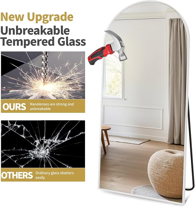 Dewfig Arched White Full Length Mirror, Large Floor Mirror, Full Body Mirrors - Image 7