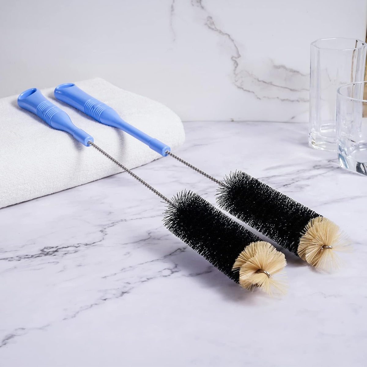Bottle Cleaning Brush, 17 Inches Extra Long Handle Water Bottle Brush, Flexible Bendable Cleaner for Washing Narrow Neck Bottles, Wine Decanter, Kombucha, Pipes, Beer Brewing Supplies, 2 Pack