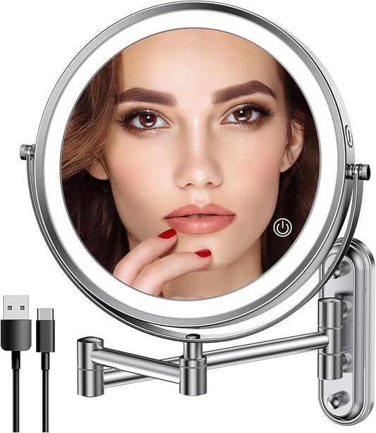 Rocollos Rechargeable Wall Mounted Lighted Makeup Mirror, 8 Inch Double-Sided by Rocollos