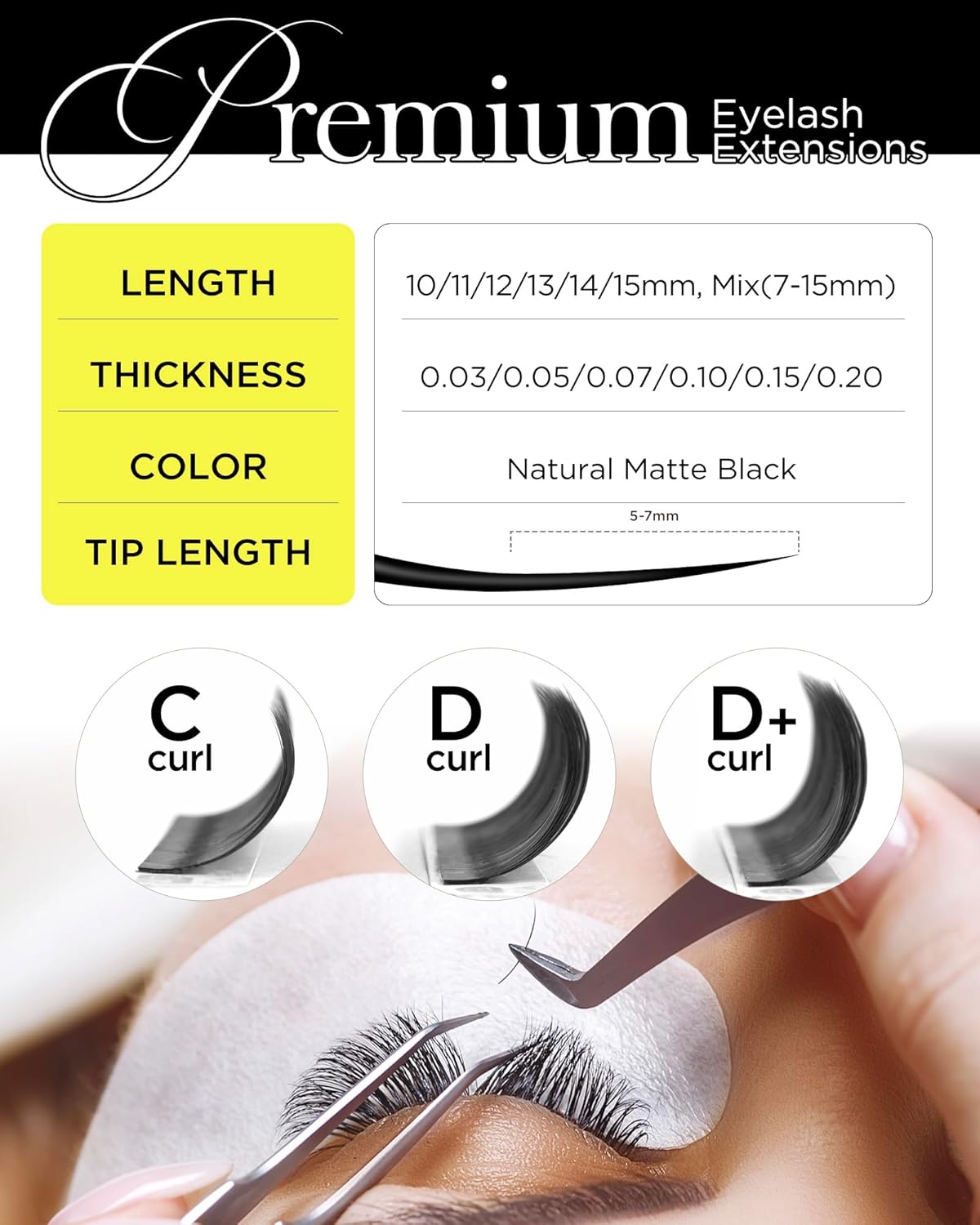 BEYELIAN Eyelash Extension Natural Matte Black 0.05D+ Curl 13mm Tray Easy Fan Lash Extensions Volume Lashes 100°/212°F High Temperature Resistant Classic Professional Use (0.05 D+ 13mm)