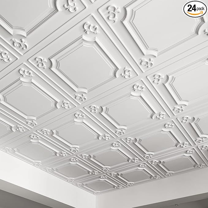 Art3d Drop Ceiling Tiles 24x24 in White, Wainscoting Panels Glue Up 2x2 by Art3d