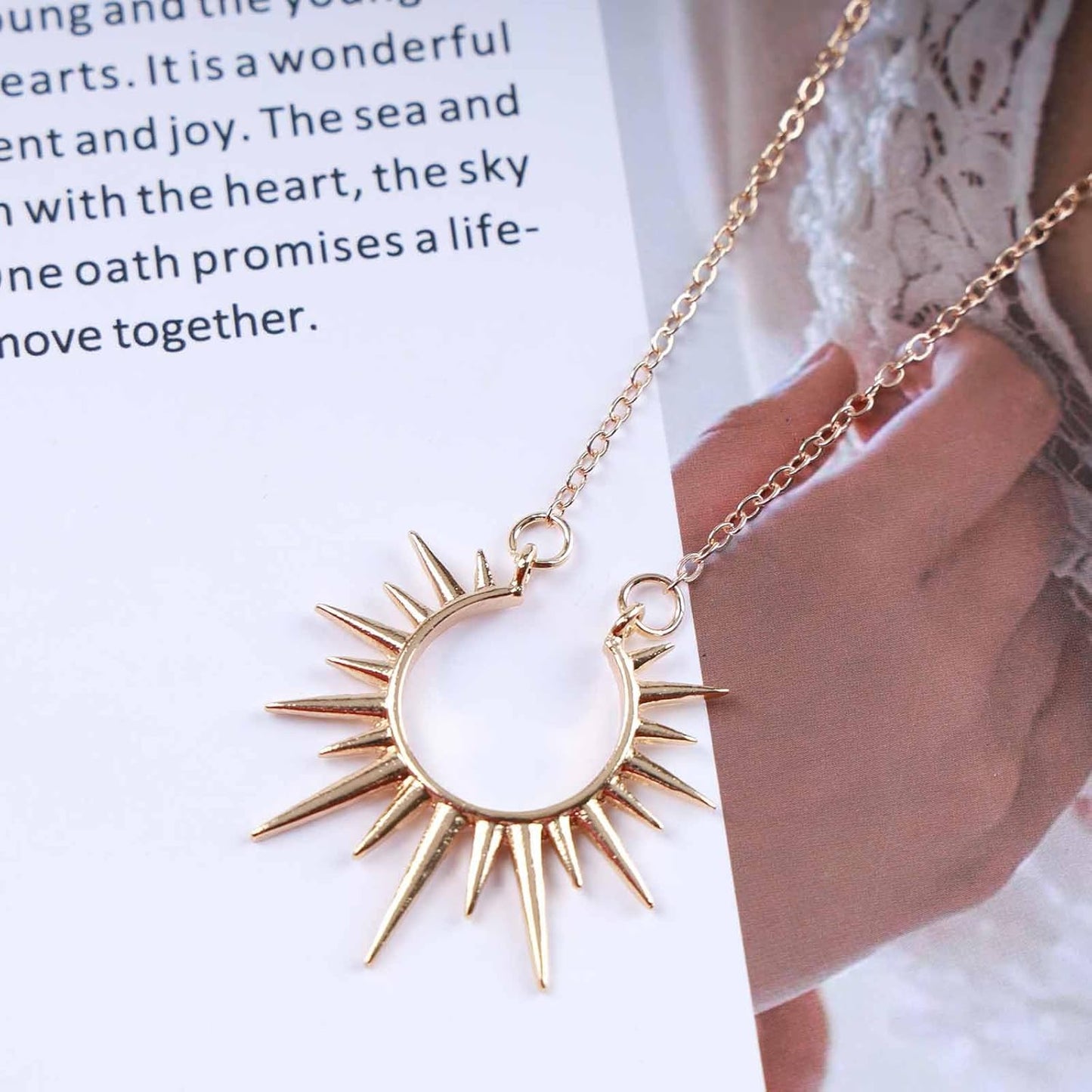 Vintage Sunburst Pendent Necklace Hollow Sunburst Necklace Moonstone Gold Sun Choker Necklace Open Sunburst Necklace Jewelry for Women (Gold)