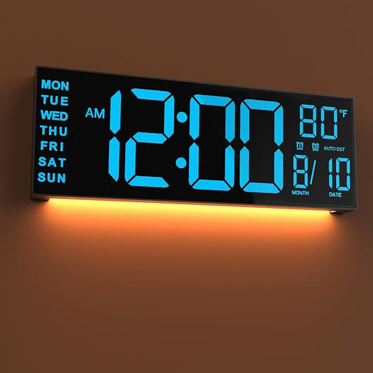 JALL 16" Large Digital Wall Mount Clock, Count Down Timer, Big LED, Temperature by JALL
