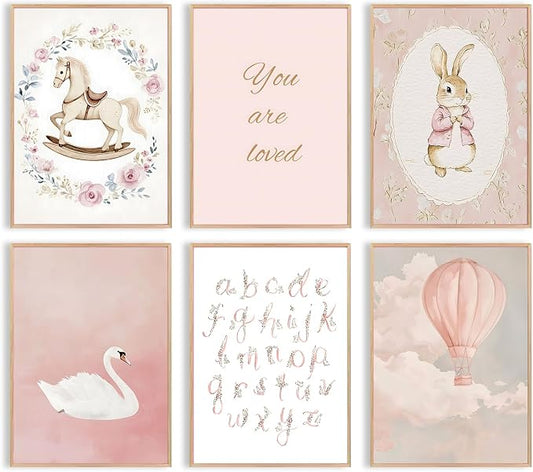 Uniro Pink Nursery Wall Decor Art Prints, Vintage Baby Girl Nursery Room Decor by uniro