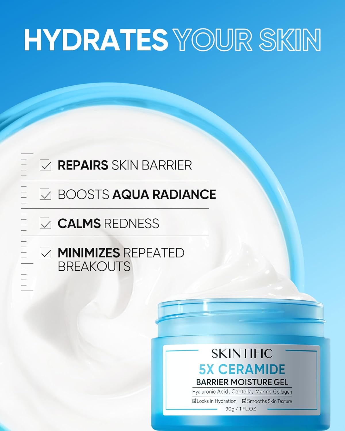 5X Ceramides Moisture Barrier Cream, Hydrating Skin Barrier Repair Face Moisturizer for All Skin Types with Hyaluronic Acid & Centella, Daily Moisturizer, Non-Comedogenic