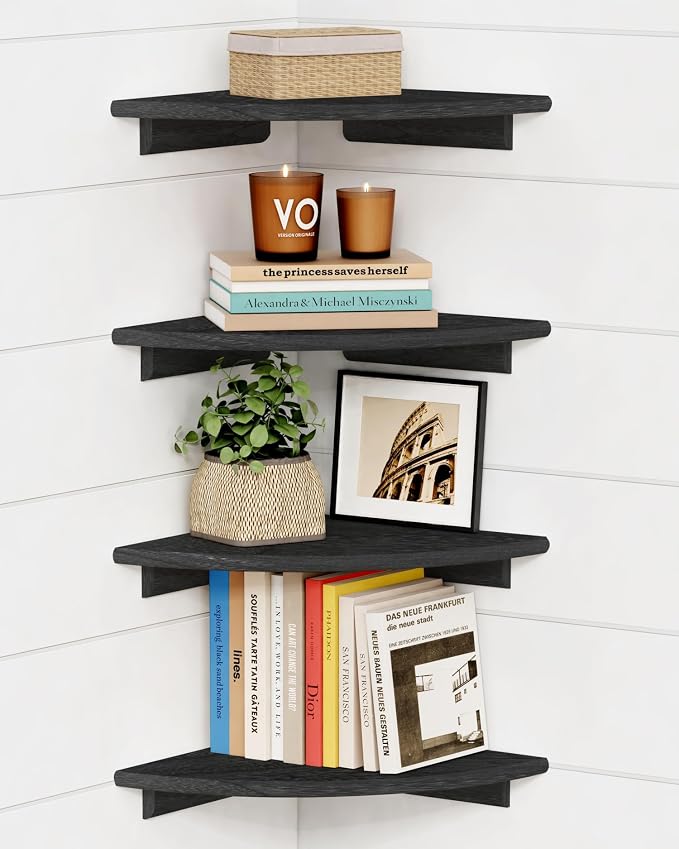Forbena Black Floating Corner Bookshelf by Forbena