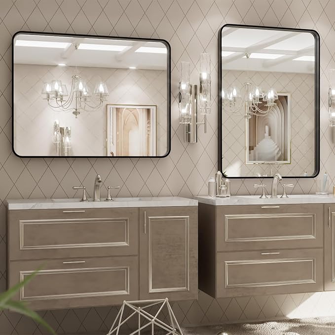 LOAAO 24X32 Inch Black Metal Framed Bathroom Mirror - Image 3