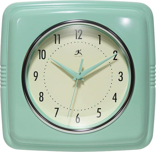 Infinity Instruments Square Retro Wall Clock, Pastel Green by InfinityInstruments