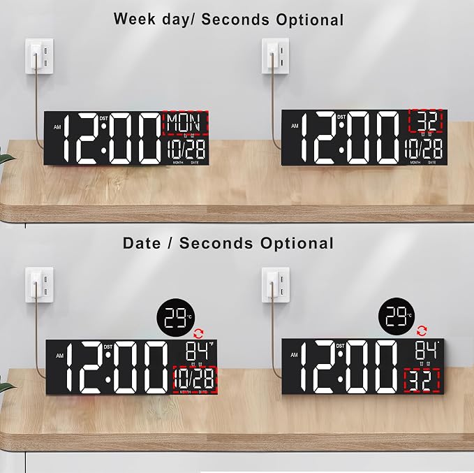 JALL 30" Large Digital Wall Mount Clock - Image 2
