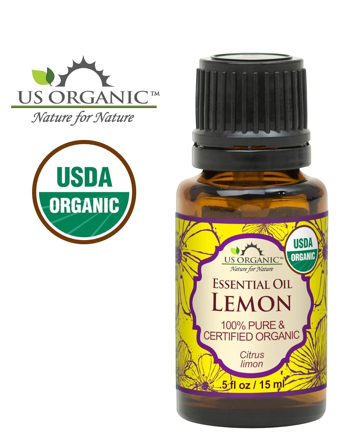 US Organic 100% Pure Lemon Essential Oil - USDA Certified Organic, Cold Pressed - W/Euro droppers (More Size Variations Available) (15 ml)