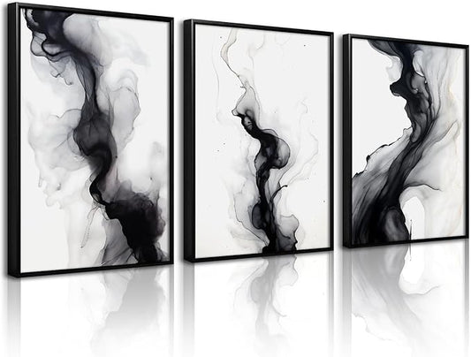 Black White Abstract Wall Art Decor Gray Modern Wall Art Minimalist Canvas by Unknown