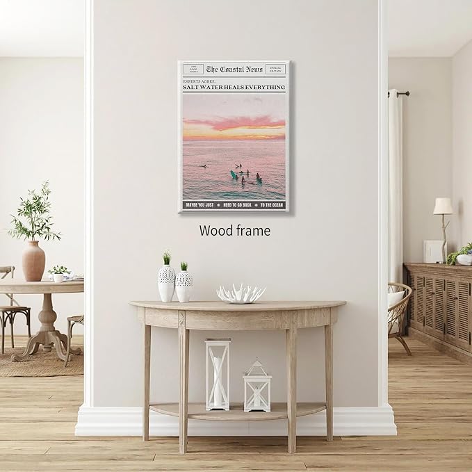 Pink Beach Newspaper Posters Vintage Fashion Coastal Girl Surf Wall Art 24X36 - Image 4