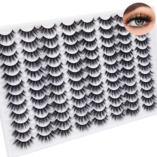 False Eyelashes 48 Pairs Faux Mink Lashes 14mm Wispy Lashes 3D Fluffy Cat Eye Lashes Pack Bulk Wholesale Strip Lashes(style 48-032)