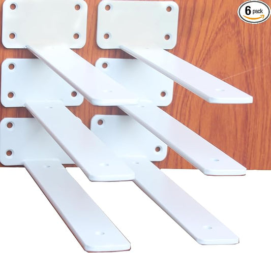 6 Pack - 10 inch White Hidden L Shelf Bracket Iron Floating Shelf Brackets by MHMYDZ