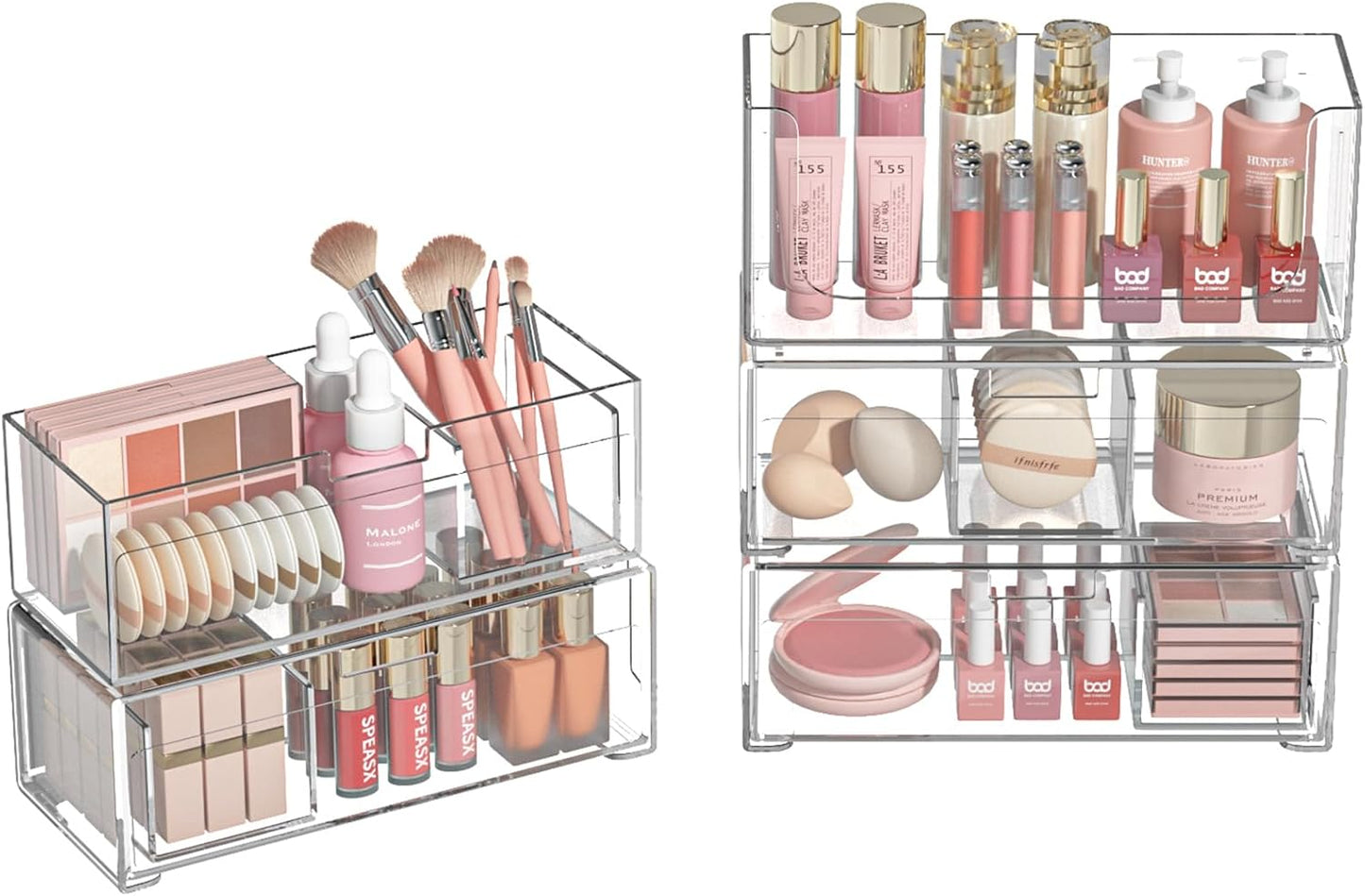 Stackable Storage Drawers Clear Plastic Storage Bins Bathroom Drawer Organizer Medicine Cabinet Organizer Makeup Organizers w Removable Divider Home Workspace Office Desktop Vanity Gift Idea 4Pack