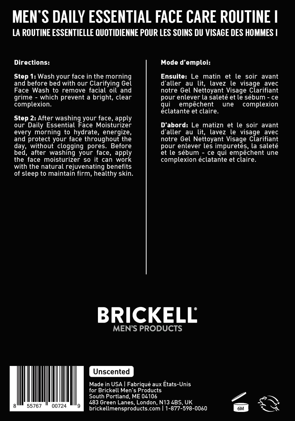 Brickell Men's Daily Essential Face Care Routine I, Gel Facial Cleanser Wash and Face Moisturizer Lotion, Natural and Organic, Unscented, Skincare Gift Set